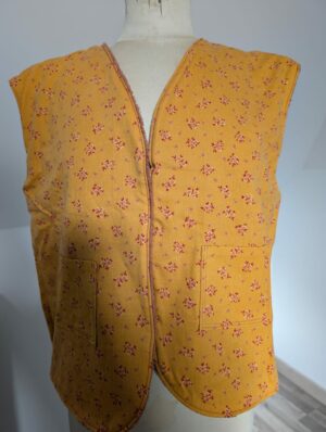 Veste sans manches - velours orange fleuri - Taille M/L